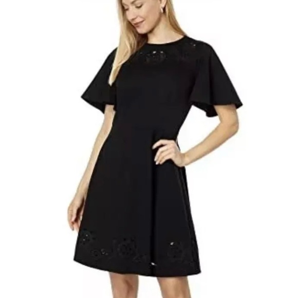 NWT Kate Spade Embroidered Cutwork Ponte Dress 4 Black - Picture 1 of 9